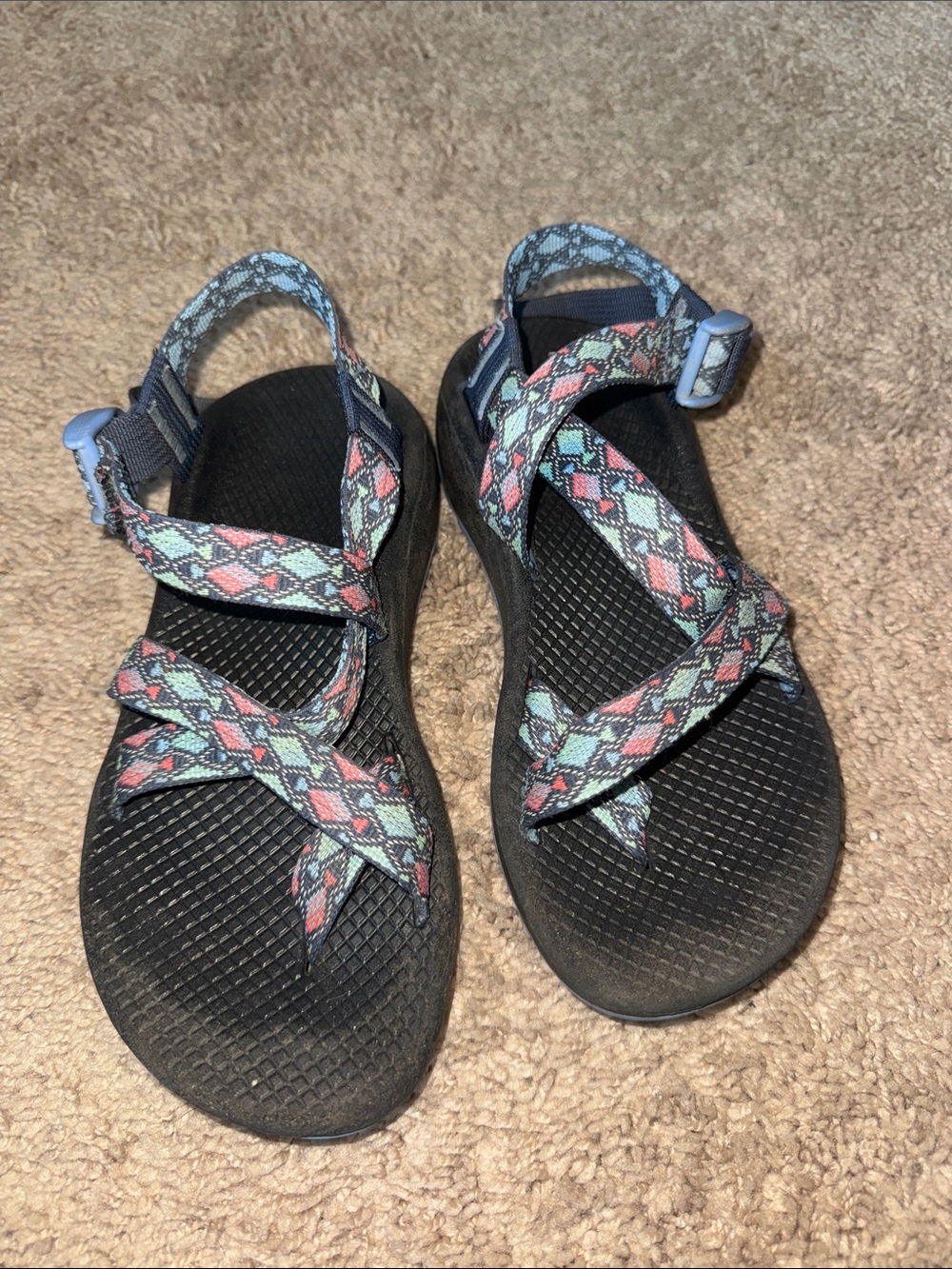 Chaco Black Sandal with Aztec Strap Pattern size 7